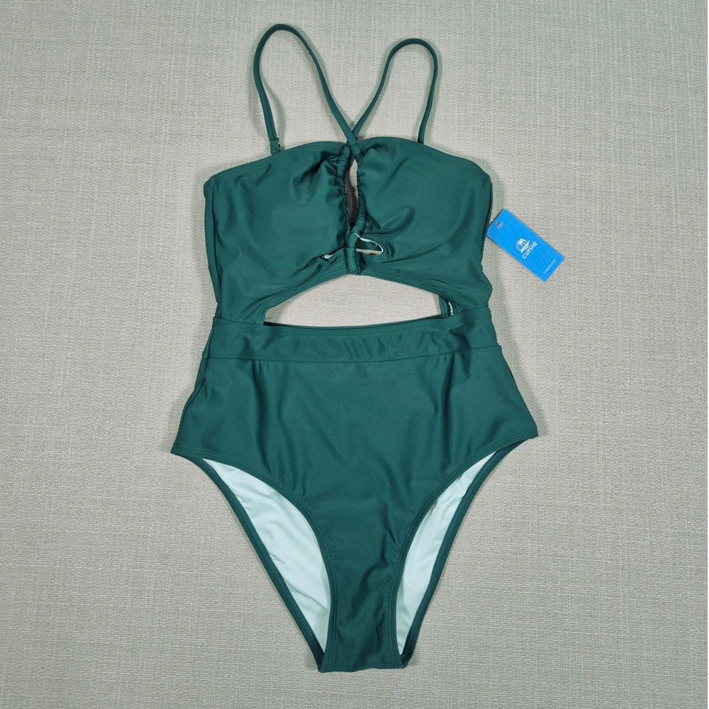 Cupshe Women's One Piece Monokini Swimsuit Green Cutout Tummy Control Small New